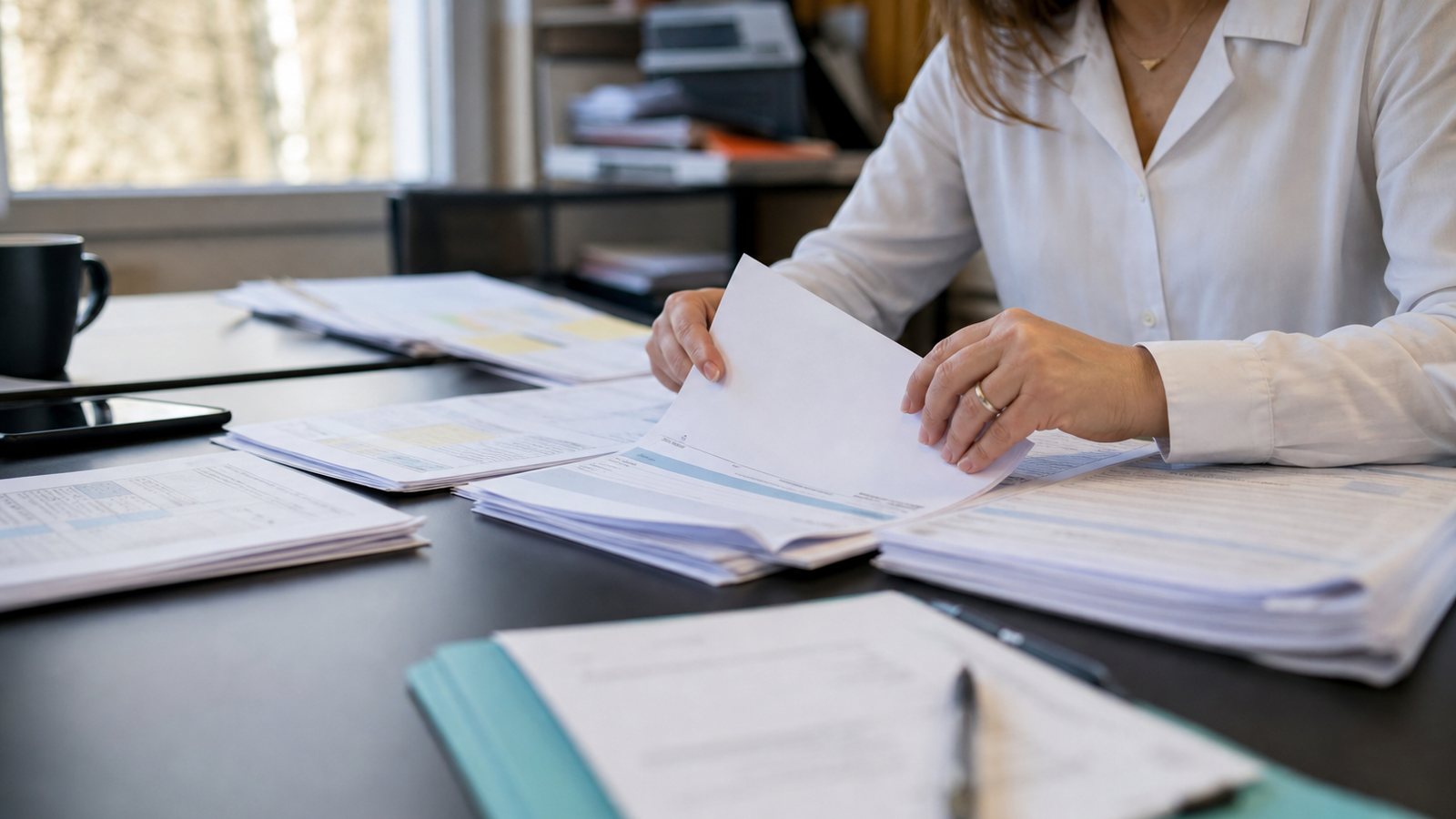 Factures numérotées classées dans l'ordre chronologique sur un bureau